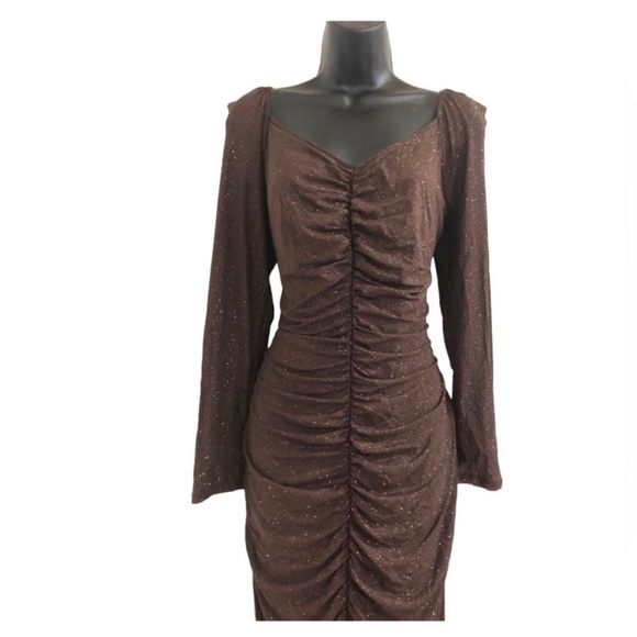 Maggy London Floral midi Dress sz 6 & brown shirred front lurex dress sz large - Picture 12 of 14